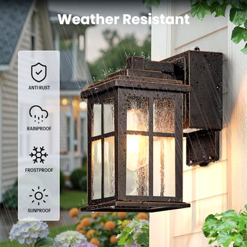 Image of Gleamz Outdoor Porch Light with GFCI Outlet, Anti-Rust Outdoor Wall Sconce | ORB Gold Trim, Weatherproof, Farmhouse Exterior Lighting Fixtures Wall Mount for Garage, Outside Lights for House with Outlet