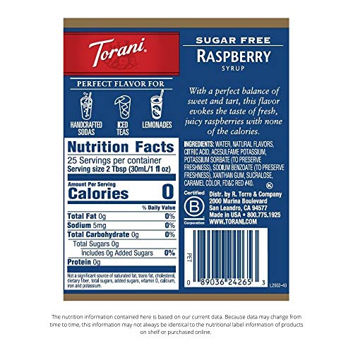 Torani Sugar Free Syrup, Raspberry, 25.4 Ounce (Pack Of 4) #TOP2