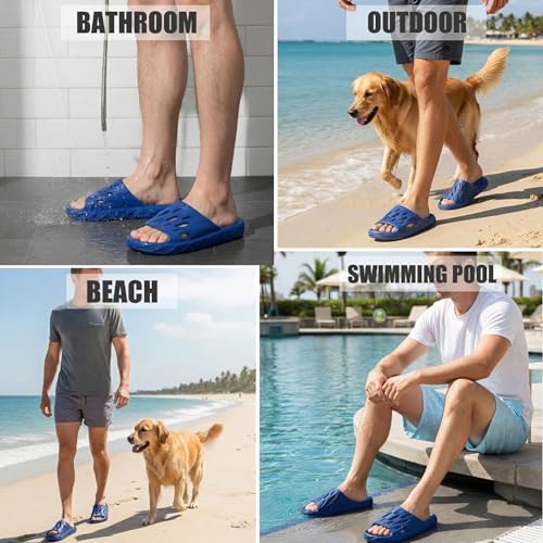 Image of Mens Shower Shoes | Bath Slippers with Holes | Quick Dry Non Slip Indoor Home Bedroom Pool Spa College Dorm Guest