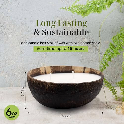 Generic Scented Soy Coconut Shell Candle - Coconut, Vanilla, Lavendar, Lemongrass, and Ocean Breeze Scents - Made with Real Reusable Cocount Shells - (Scent - Coconut), White