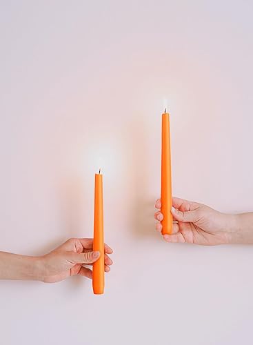 Miniatura 3 de Juego de 6 velas cónicas de cera de abeja natural de 10 pulgadas, color naranja brillante