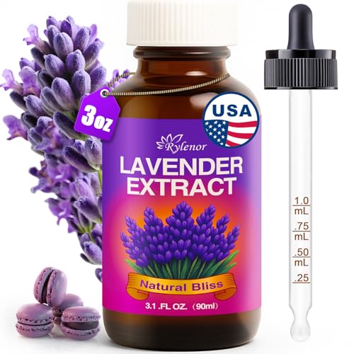 3 Oz Lavender Extract Water-Soluble For Baking Drinks, Coffee, Lattes. Culinary Grade Lavender Essence And Flavoring - Kosher, Keto Friendly, Vegan, Gluten-Free For Beverages & Recipes Includes Measured Dropper (Formula Upgrade)