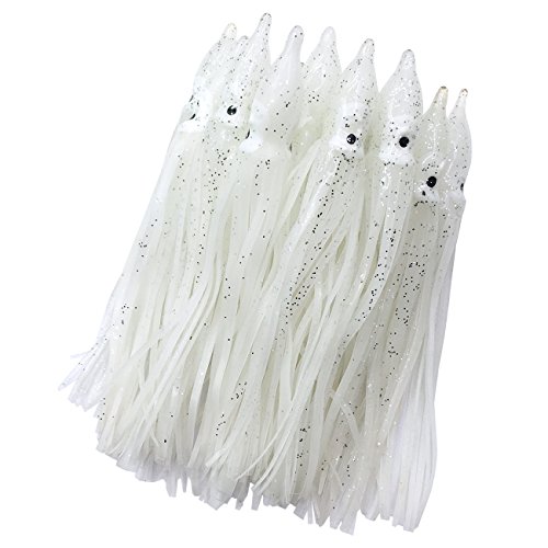 Cheerouters Hoochie Octopus Skirts Trolling Lures Fishing Tackle Soft Plastic Lures Luminous Squid Skirts Saltwater/Bait Lures1.9 '' - 8 ''(22PK) (White/Luminous, 2.7in/22Pack) by Cheerouters - Used condition - US$8.99