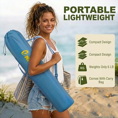 Image of EMERIT Low Beach Chairs for Adults with Removable UPF 50+ Umbrella, Lightweight Folding Backpack Camping Chair with Cup Holder, Portable Sand Chair for Beach, Picnic, Lawn