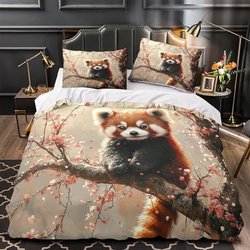 Linge de lit imprimé 3D Rouge Panda en microfibre de qualité supérieure - 4