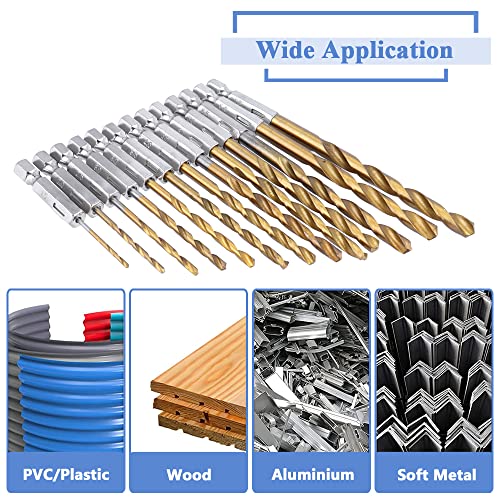 Mesee 13 Pieces Titanium Coated Hss Twist Drill Bit Set, Hex Shank High Speed Steel Drill Bits 1.5Mm-6.5Mm Quick Change Woodworking Drilling Tool #TOP5
