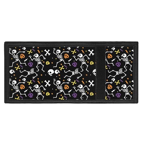 Coldinair Halloween Skeleton Print RFID Trifold Canvas Wallet Credit Card Holder for Outdoor for Women Kids Boys Girls Teens Skull Candy and Stars -Black4