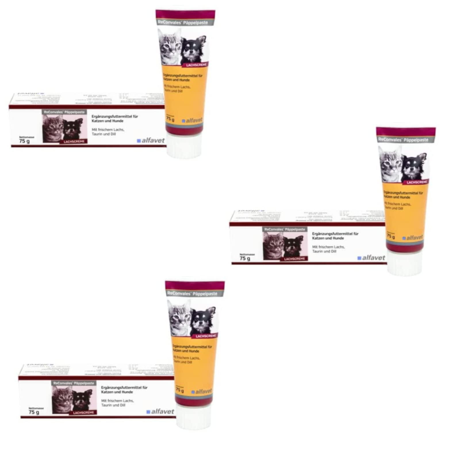 Alfavet ReConvales Päppelpaste - Crema de salmón - Pienso complementario para Perros pequeños y Gatos - 3 x 75g