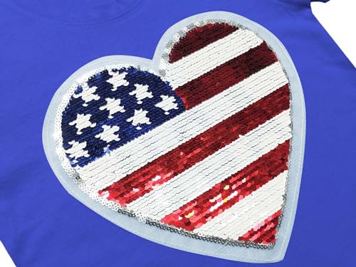 Image of Mrocioa American Heart Flag Girls 4th of July Shirt USA Patriotic Kids Sequin T-Shirt for 2-7 Years