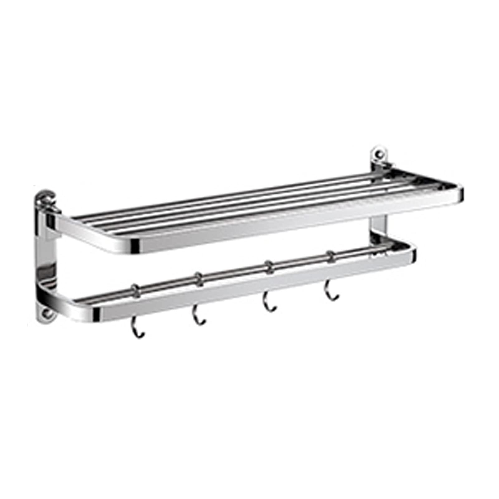 LMYSXAOZ Wall Mounted Foldable Towel Shelf, Bathroom and Kitchen Storage Shelves, SUS 304 Stainless Steel With Hooks Rack, 50cm/60cm, Polished Silver Finish (Size : 60cm)