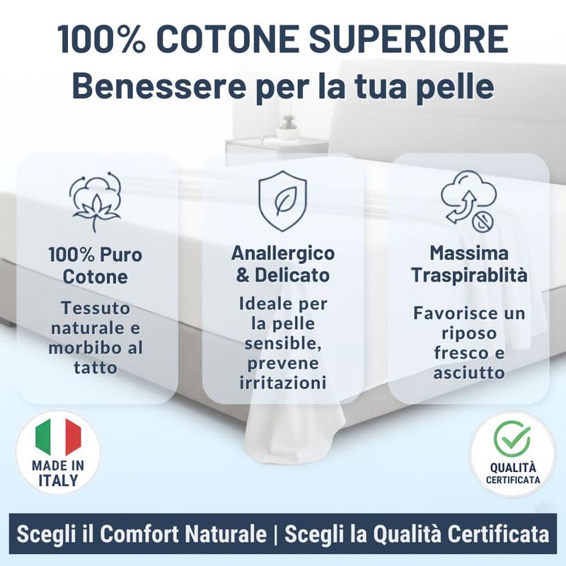 NARCISO Lenzuolo con Angoli Matrimoniale 100% Cotone (180x200 con Angolo di 30cm) Lenzuola Sotto con Angoli Matrimoniale Traspirante ed Anallergico, Biancheria da Letto Made in Italy (2P, Panna) - 2