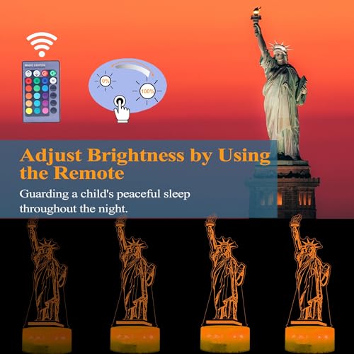 Image of Statue of Liberty Night Light, 3D Illusion Lamp with 16 Colors Changing, Timer, 4 Flash Modes and Dimmable, Kids Boys Girls Room Decor, Holiday Xmas World Landmark Building Gifts