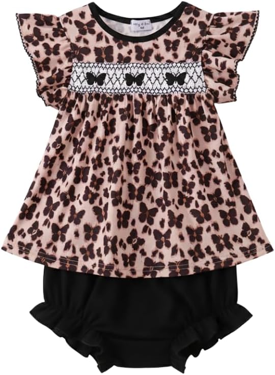 abby&evie Leopard butterfly smocked ruffle bloomer set