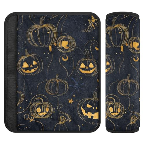 Black and Yellow Halloween Pumpkin 2 pcs car seat Strap & Belt Covers, More Comfort Driving, car Seatbelt Cushion for Van Auto Truck 10x7.7 in forro para cinturon de seguridad