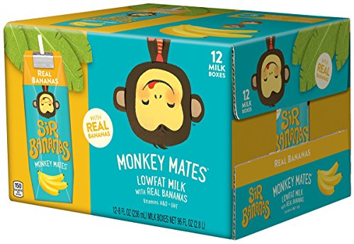 Sir Bananas Monkey Mates, Bananamilk, 8 oz (12 ct), Low Fat Milk with Real Bananas in Individual, Single Serve Milk Box Cartons Ready to Drink, with 8 Grams of Protein