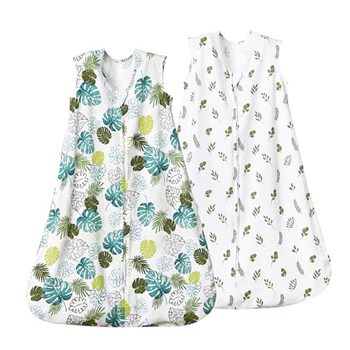 Image of david's kids 100% Organic Cotton Baby Sleep Sack 6-12 Months, Soft Baby Wearable Blankets with 2-Way Zipper, 2 Pack Comfy Sleeping Bags for Infant Newborn Boys Girls Neutral, Medium Size, Leaf