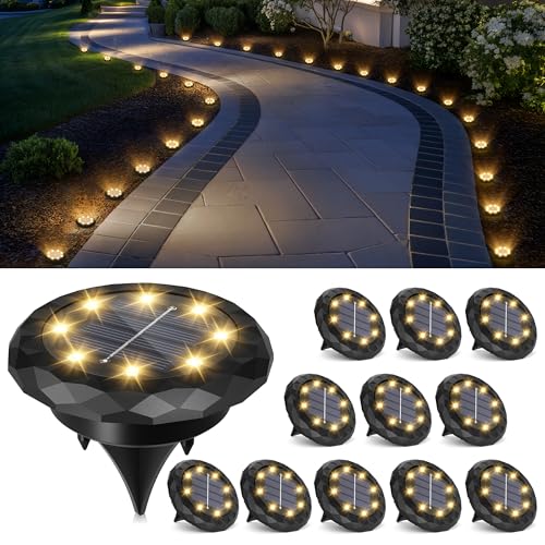Solpex 12 Stück Solarlampen für Außen Garten, 8 LED Solar Bodenleuchten Aussen, IP65 Wasserdicht Gartenbeleuchtung, Terrassenbeleuchtung für Weg, Einfahrt, Pool, Garten, Hof (Warmweiß)