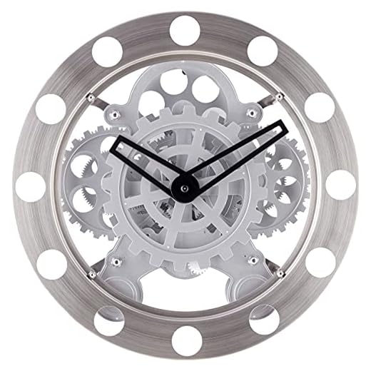 Kikkerland Gear Wall Clock, Nickel/White