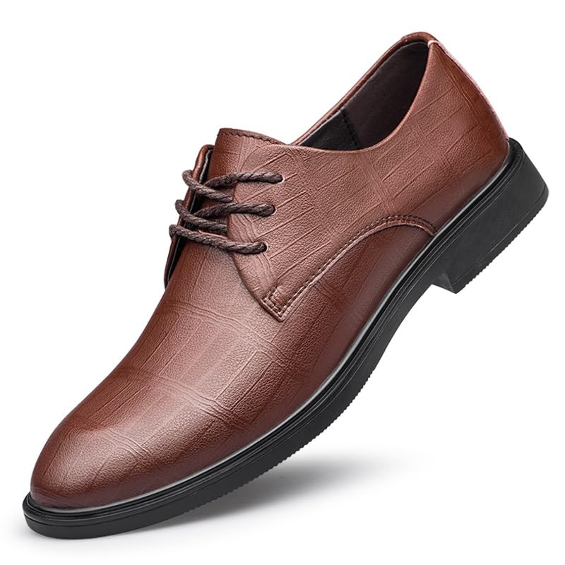 Dress Oxford Shoes for Men Lace Up Plaid Embossed Vegan Leather Derby Shoes Anti-Slip Rubber Sole Slip Resistant Business