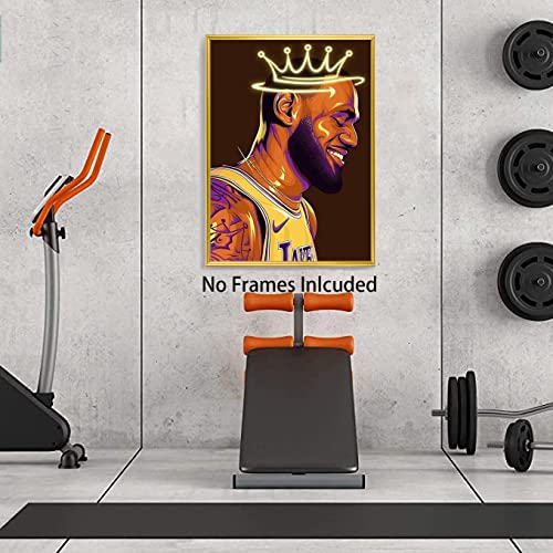 Lebron James Poster, Crowned King Lebron James Lakers Canvas Wall Art Print, Basketball Star Sports Inspirational Poster For Men Boys Bedroom Decor, (16"X24"-No Frame), The Best Gift For Sports Fans #TOP1