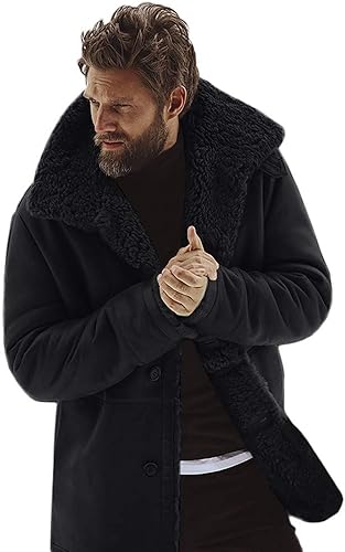 Ymosrh Chaqueta de motocicleta para hombre, chaqueta de piel de oveja cálida con forro de lana sintética de montaña, chaqueta de cuero para hombre