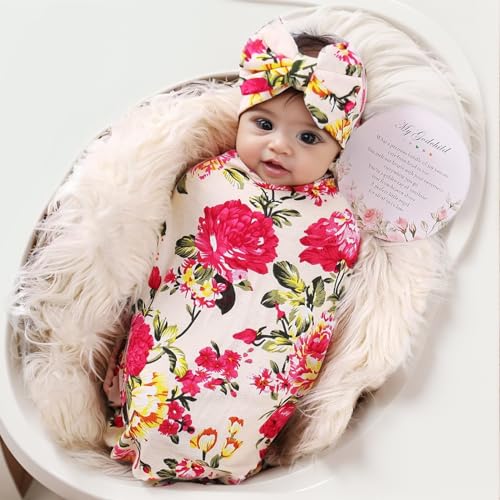 Image of Galabloomer Newborn Receiving Blanket Headband Set Baby Flower Swaddle