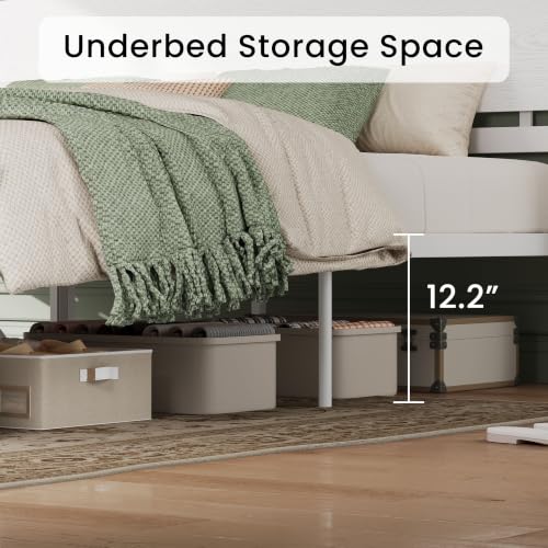 Image of LIKIMIO King Bed Frame with Headboard and Footboard, Metal Strong Supports, Easy Assembly, Noise-Free, No Box Spring Needed, White