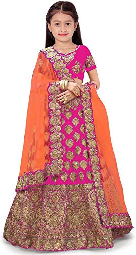 Image of Girl's Raw Silk Semi-stitched Lehenga Choli