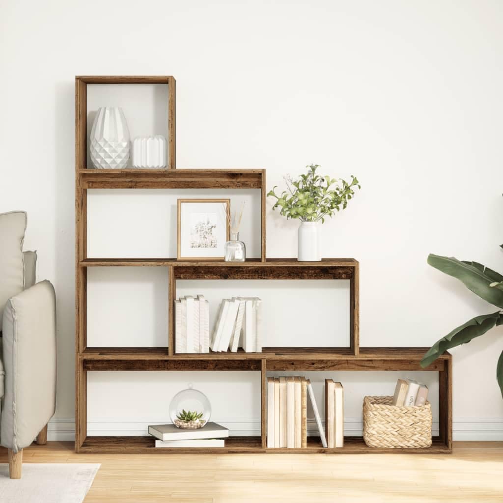 Generisch Raumteiler-Bücherregal 4 Stufen Altholz-Optik 143,5x29x143,5 cm,Möbel,Regalsysteme,Bücherregale Bücherschränke-858001