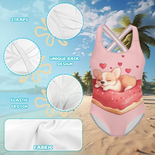 Image of Girls One Piece Swimsuits Axolotl Cross Back Swimwear Beach Summer Quick Dry Beach Bathing Suit