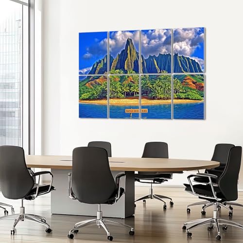 8 Pack de Paneles Acústicos Decorativos con Arte, Absorbentes de Sonido, Paisaje Tropical Kauai Island Hawaii, Autoadhesivos, para Estudios de Grabación y Oficina, 48"x32" miniatura 7