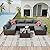 CARPETNAL 7 Pieces Patio Furniture Sets, Outdoor All-Weather Sectional Patio Sofa Set PE Rattan Manual Weaving Wicker Patio Conversation Set with Glass Table&Thick Cushions and Pillows, Grey.