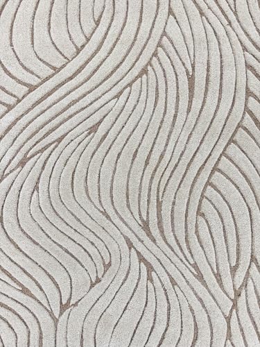 Tapete de área de lana tufted 8x10 pies beige miniatura 7