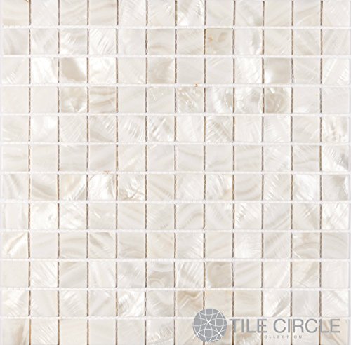 Mother of Pearl Shell Tile White 1" X 1" Squares (On a 12" X 12" Mesh) for Backsplash and Bathroom Walls and Floors