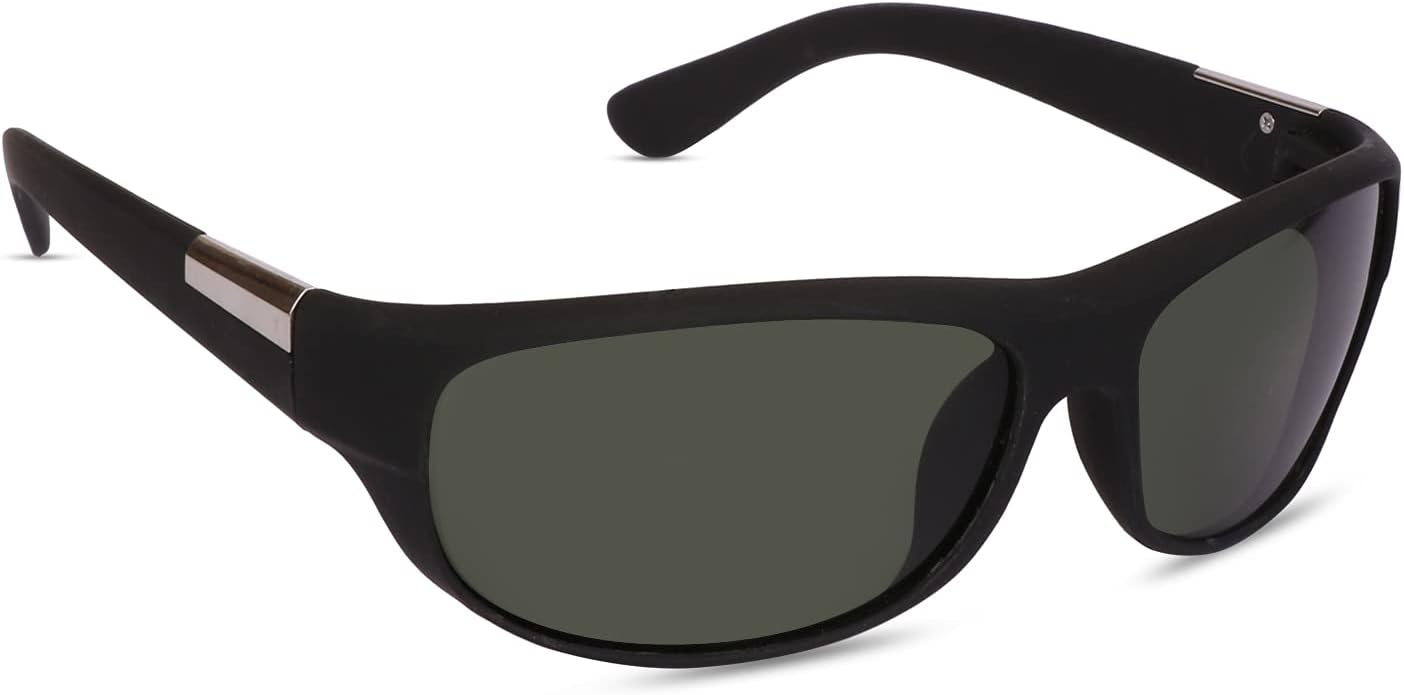 Unisex Green Lens Black Frame Wrap Around Sports Sunglasses (Medium,Green)
