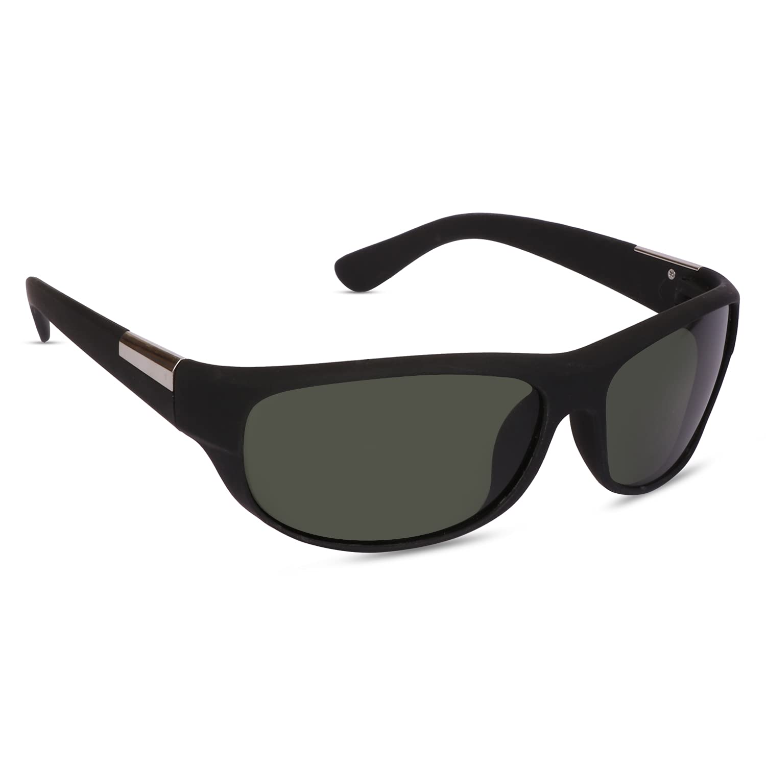 SUNNIES Unisex Green Lens Black Frame Wrap Around Sports Sunglasses (Medium,Green)