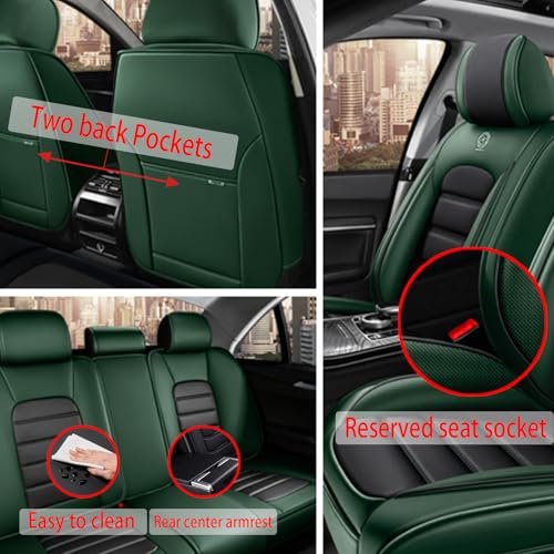 Image of Fit for Sedan SUV Pick-up Truck,Automotive,Ice Slik Nappa Leather Car Seat Covers,Waterproof Durability Washable Seat Covers,5 Seat Complete Set Standard Full Coverage Car Seat Cover(Green & Black)
