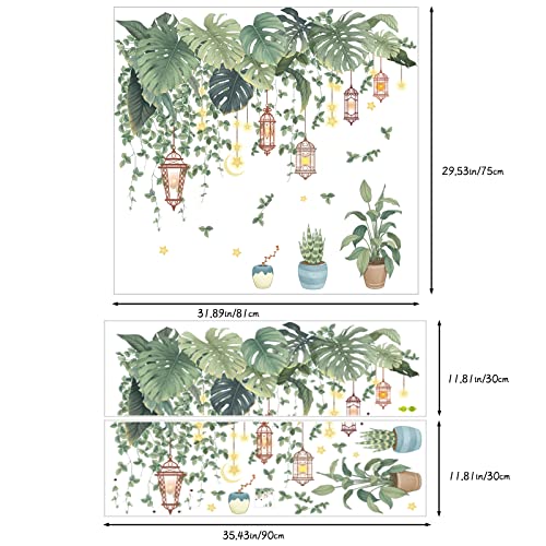 Green Tropical Leaves Vine Tree Branch Wall Decals, Green Plants Wall Stickers With Birdcage, Flowers Flying Bird Diy Art Murals For Bedroom Living Room Kids Rooms Nursery Wall Décor (A) #TOP3