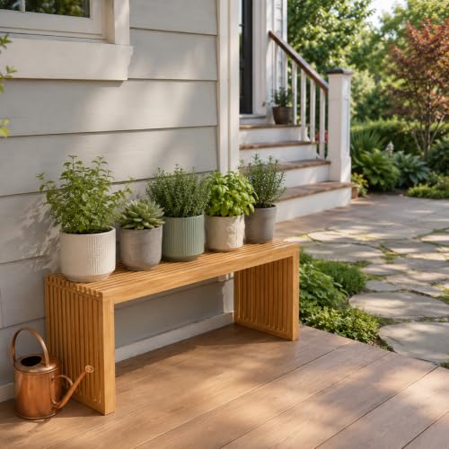 Image of APRTAT Bamboo Dining Bench 35 Inch Indoor Wooden Shoe Benches for Entryway