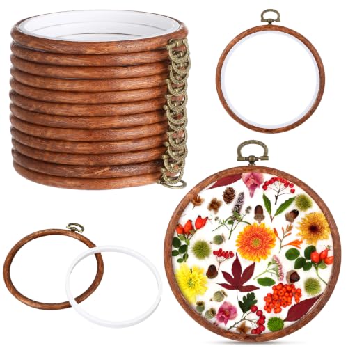 Image of Burbell 5.1 Inch 12 Pcs Pcs Spring Round Embroidery Hoops Frame | Circle Rubber Hoops Ring Display Cross Stitch Ornament Imitated Wood Frame Kits for Christmas in July Craft Sewing DIY Gifts