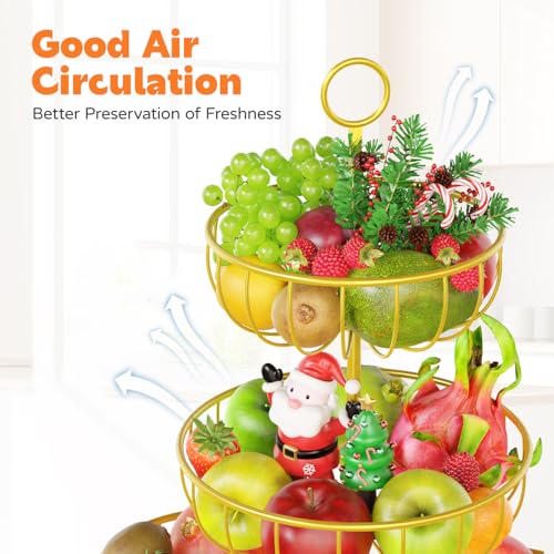 PouHenier 5-Tier Metal Fruit Basket Stand for Kitchen Counter - Gold