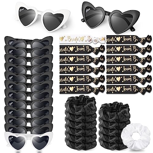 Xuhal 36 Pcs Bridesmaid Scrunchies Proposal Gift Bachelorette Heart Sunglasses Wristband for Wedding Bachelorette Party Favor(White, Black)