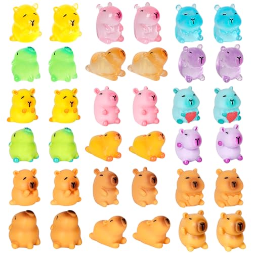 EMPHASISY Mini Capybara Figurines, 36 Pack Miniature Cute Capybara Classic and Luminous Resin...
