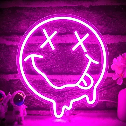SHANJIANeon Night Light, Smiling Neon Light,Smiley Face Decor,Neon Smiley Sign Wall decoration Acrylic Neon Signfor Bedroom Children's Room Shopping Mall Bar Party Wedding Decoration (Style 3)