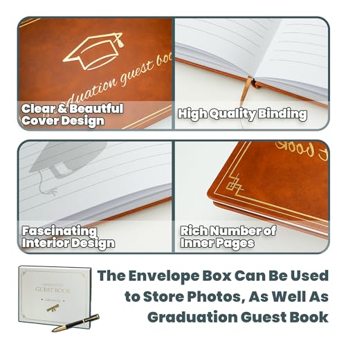 Image of Graduation Guest Book 2026 - Memory Scrapbook for College Gifts Graduation, Guest Book for Graduation Party Sign-In with Custom Message 120 Pages, 7x9 Inch Elegant Graduation Yearbook (Brown)