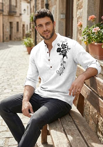 Image of Zombom Men's Cotton Polyester Blend Mandarin Collar Self One Design Printed Full Sleeve Regular Fit Casual Short Kurta