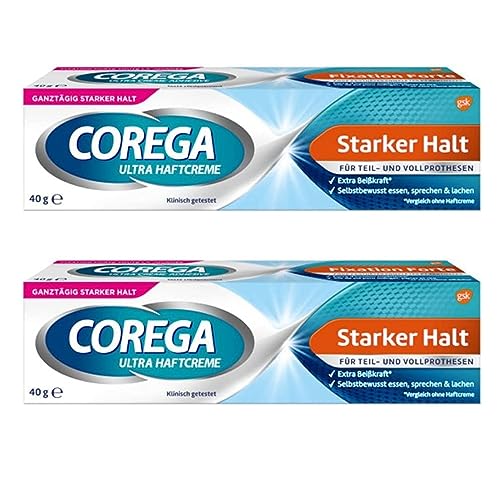 Coreg-a Extra starke Fixierung, Zahnersatzkleber, selbstklebend, für den ganzen Tag, mehr Komfort, 40 g x 2 = 80 g, 2 Stück