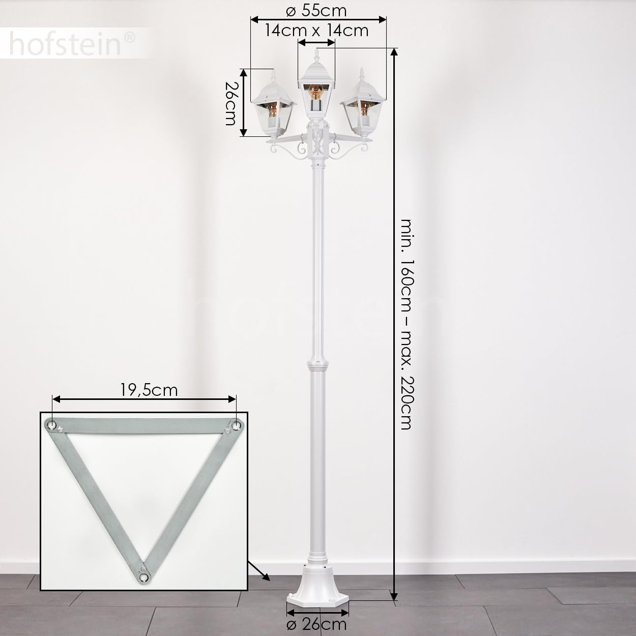 HOFSTEIN Lampa zewnętrzna Naofe, oświetlenie ścieżki z metalu/szkła w kolorze białym/przezroczystym, kandelabr o antycznym wyglądzie, wysokość maks. 220 cm, oświetlenie ogrodowe IP44, 3 x E27, bez
