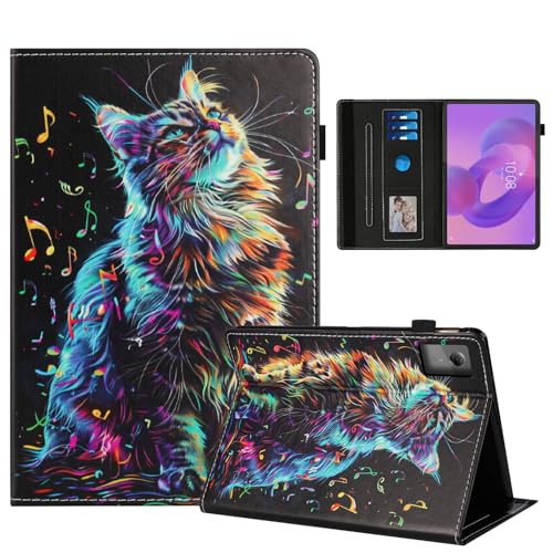 Rostsant Funda Lenovo Idea Tab 11 Pulgadas Tablet 2025 TB-336ZU TB-336FU PU Caso de Cuero Funda Tipo Cartera Carcasa para Lenovo Idea Tab 11 Pulgadas 2025 Gato con Nota Musical