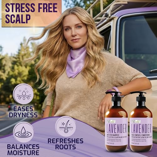 Image of Lavender Repair Shampoo and Conditioner Set - Sulfate Free, Moisturizing and Anti Frizz Formula for Dry, Damaged Hair - Salon Grade - Anti Itch Treatment for Women and Men - 16 Fl Oz (Set of 2)